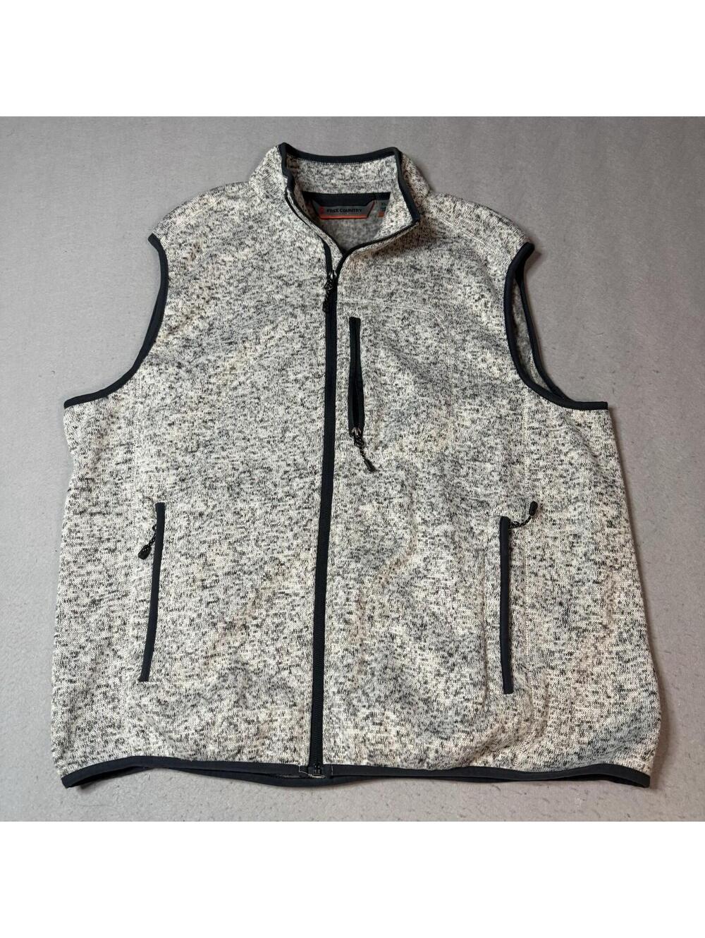Free Country Men’s Fleece‎ Vest XL Gray Full Zip Sweater Knit Outdoor Casual